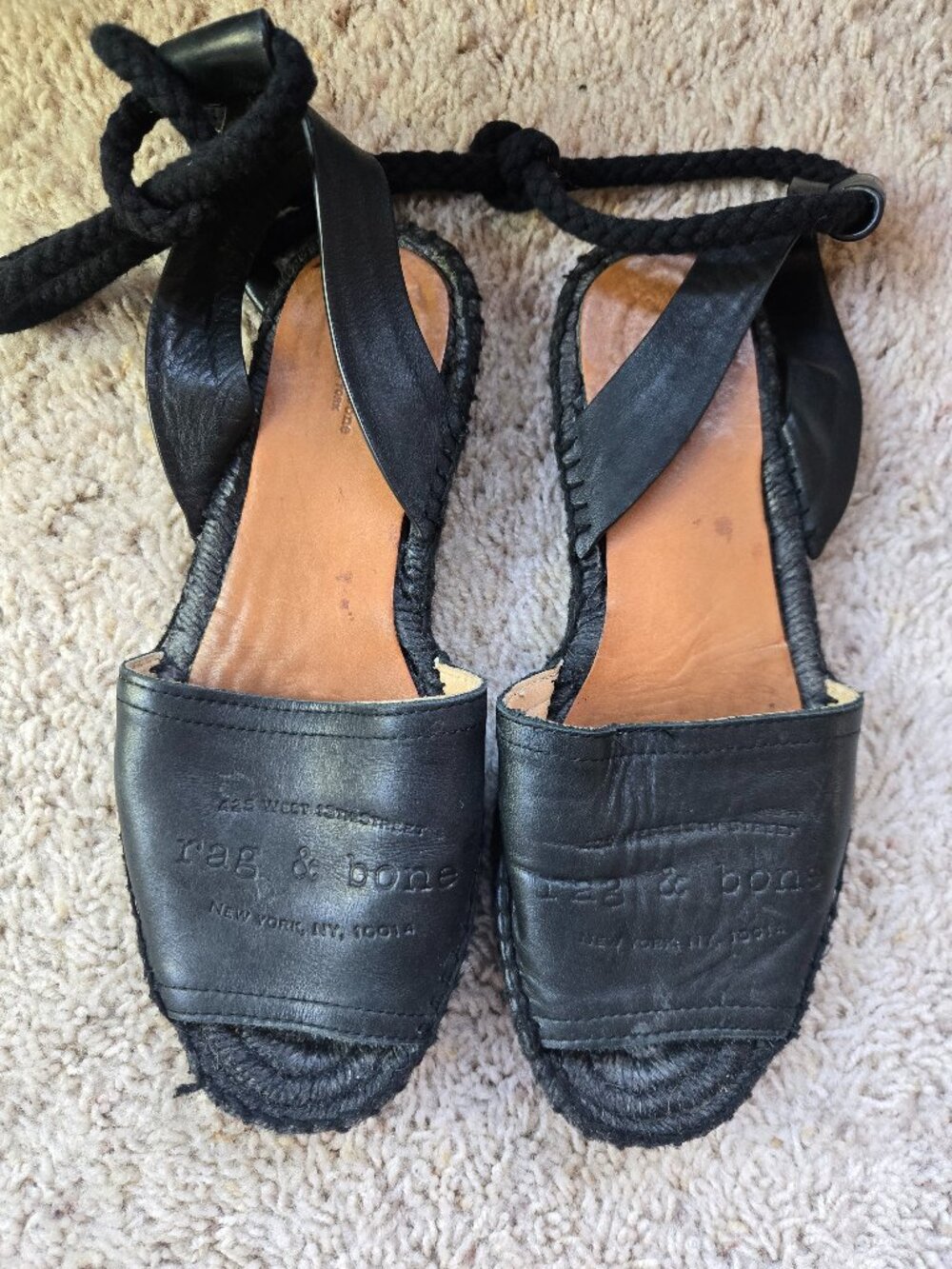 Rag & Bone Leather Estelle Ankle-Tie Espadrille Sandals EU Size 37.5 Women's 7.5